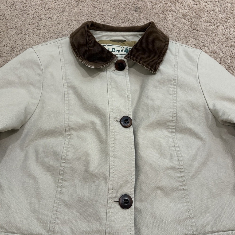 LL Bean Chore Jacket Womens Small Khaki Barn Quilt Lined Corduroy Collar Retro - Picture 3 of 10